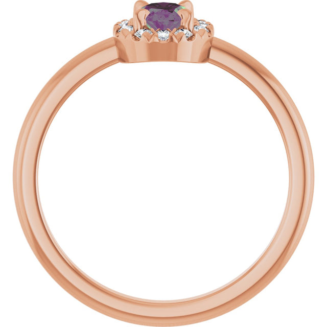 14K Gold Emerald Lab-Grown Alexandrite Halo-Style Ring - Rose Gold - view 7