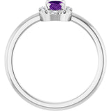 14K Gold Emerald Natural Amethyst Halo-Style Ring - White Gold - view 7