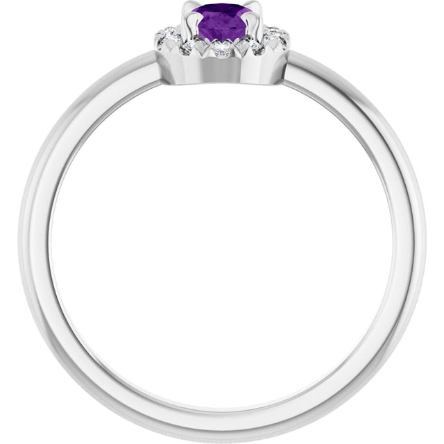 14K Gold Emerald Natural Amethyst Halo-Style Ring - White Gold - view 7