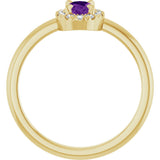 14K Gold Emerald Natural Amethyst Halo-Style Ring - Yellow Gold - view 7