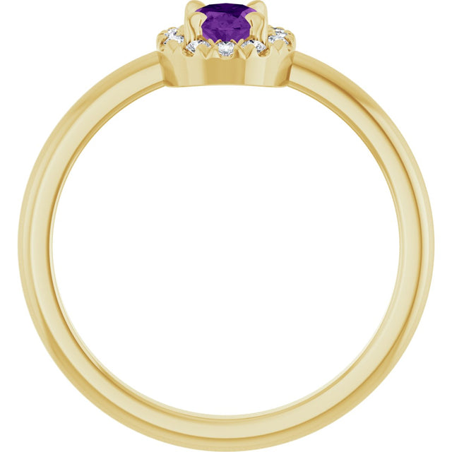 14K Gold Emerald Natural Amethyst Halo-Style Ring - Yellow Gold - view 7