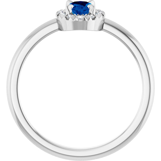 Platinum Emerald Lab-Grown Blue Sapphire Halo-Style Ring - view 7