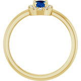 14K Gold Emerald Natural Blue Sapphire Halo-Style Ring - Yellow Gold - view 7