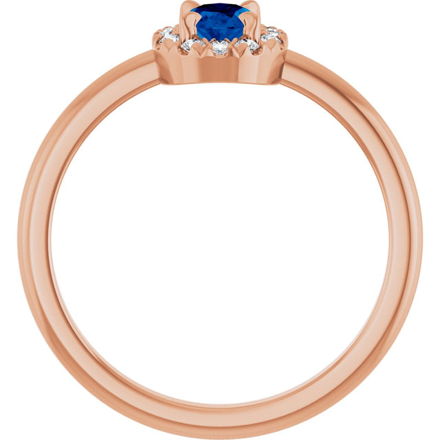 14K Gold Emerald Lab-Grown Blue Sapphire Halo-Style Ring - Rose Gold - view 7