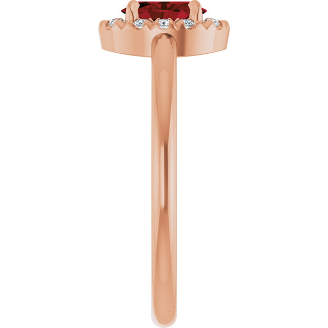 14K Gold Emerald Natural Mozambique Garnet Halo-Style Ring - Rose Gold - view 9