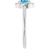 14K Gold Emerald Natural Blue Zircon Halo-Style Ring - White Gold - view 9