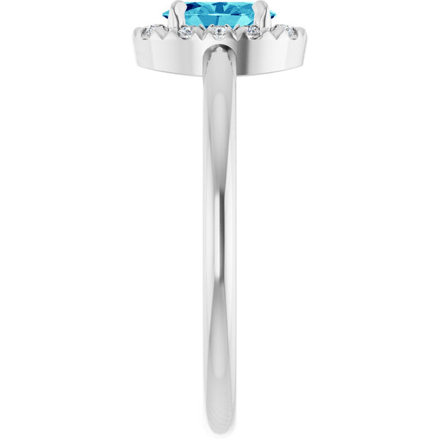 Platinum Emerald Natural Blue Zircon Halo-Style Ring - view 9
