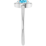 14K Gold Emerald Natural Aquamarine Halo-Style Ring - White Gold - view 9
