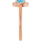 14K Gold Emerald Natural Aquamarine Halo-Style Ring - Rose Gold - view 9