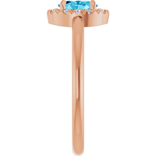14K Gold Emerald Natural Aquamarine Halo-Style Ring - Rose Gold - view 9