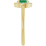 14K Gold Emerald Lab-Grown Emerald Halo-Style Ring - Yellow Gold - view 9