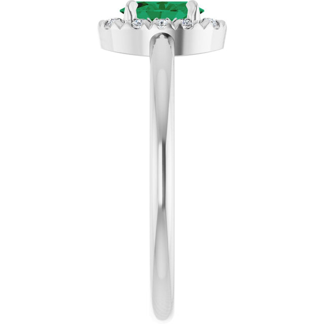 Platinum Emerald Lab-Grown Emerald Halo-Style Ring - view 9