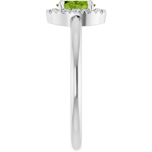 14K Gold Emerald Natural Peridot Halo-Style Ring - White Gold - view 9