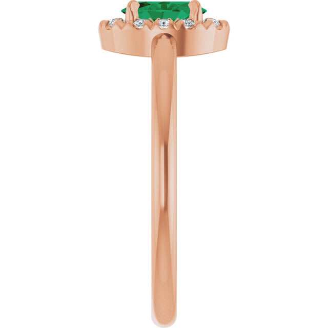 14K Gold Emerald Lab-Grown Emerald Halo-Style Ring - Rose Gold - view 9