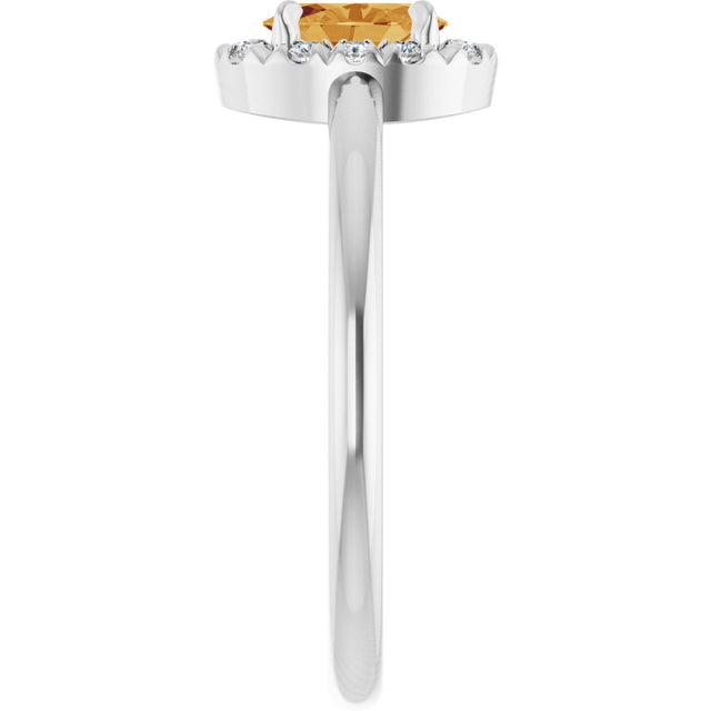 14K Gold Emerald Natural Citrine Halo-Style Ring - White Gold - view 9