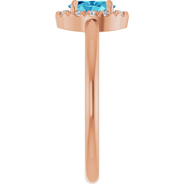 14K Gold Emerald Natural Blue Zircon Halo-Style Ring - Rose Gold - view 9