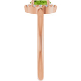 14K Gold Emerald Natural Peridot Halo-Style Ring - Rose Gold - view 9