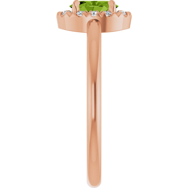14K Gold Emerald Natural Peridot Halo-Style Ring - Rose Gold - view 9
