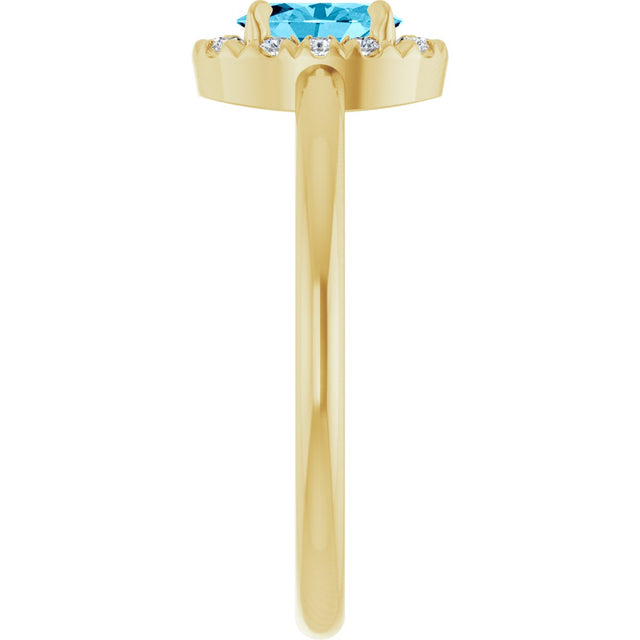 14K Gold Emerald Natural Aquamarine Halo-Style Ring - Yellow Gold - view 9