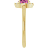 14K Gold Emerald Natural Pink Tourmaline Halo-Style Ring - Yellow Gold - view 9