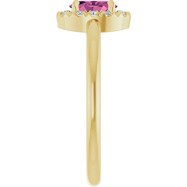 14K Gold Emerald Natural Pink Tourmaline Halo-Style Ring - Yellow Gold - view 9