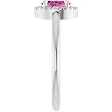 Platinum Emerald Natural Pink Tourmaline Halo-Style Ring - view 9