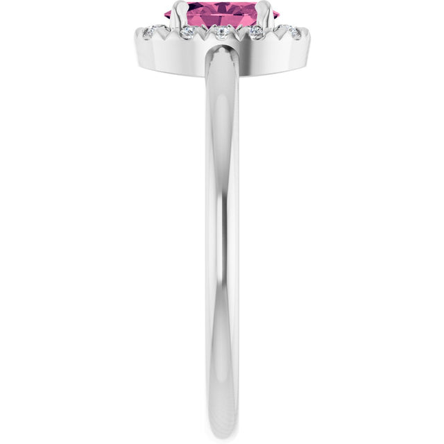 Platinum Emerald Natural Pink Tourmaline Halo-Style Ring - view 9