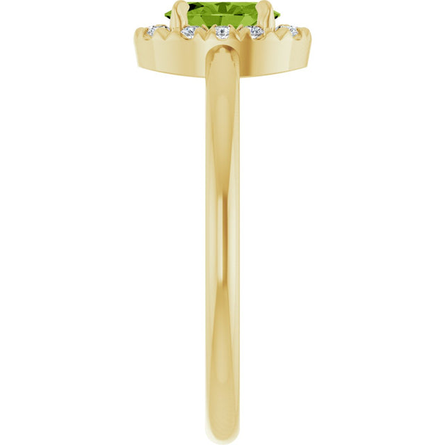 14K Gold Emerald Natural Peridot Halo-Style Ring - Yellow Gold - view 9