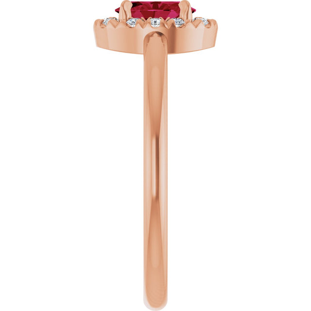 14K Gold Emerald Natural Ruby Halo-Style Ring - Rose Gold - view 9