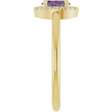 14K Gold Emerald Lab-Grown Alexandrite Halo-Style Ring - Yellow Gold - view 9