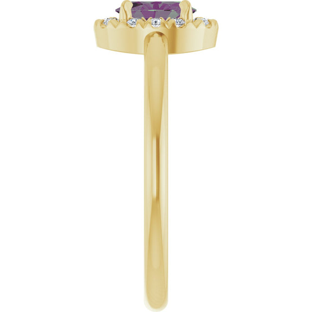 14K Gold Emerald Lab-Grown Alexandrite Halo-Style Ring - Yellow Gold - view 9
