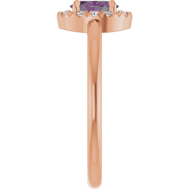 14K Gold Emerald Lab-Grown Alexandrite Halo-Style Ring - Rose Gold - view 9