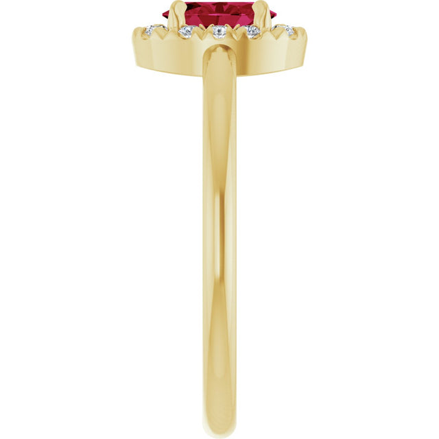 14K Gold Emerald Natural Ruby Halo-Style Ring - Yellow Gold - view 9