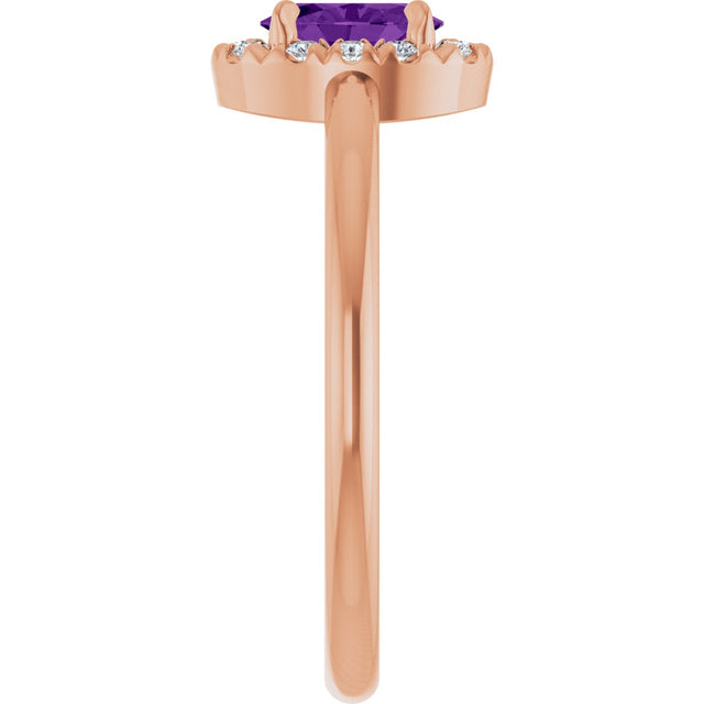 14K Gold Emerald Natural Amethyst Halo-Style Ring - Rose Gold - view 9