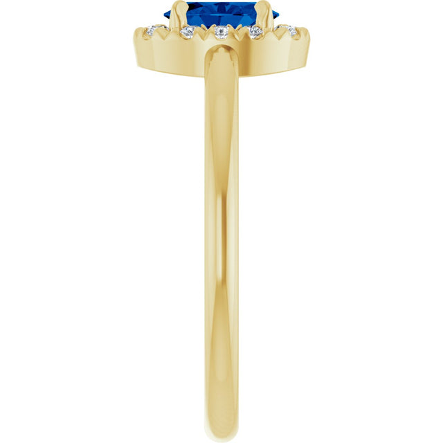 14K Gold Emerald Lab-Grown Blue Sapphire Halo-Style Ring - Yellow Gold - view 9