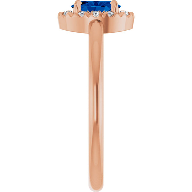 14K Gold Emerald Lab-Grown Blue Sapphire Halo-Style Ring - Rose Gold - view 9