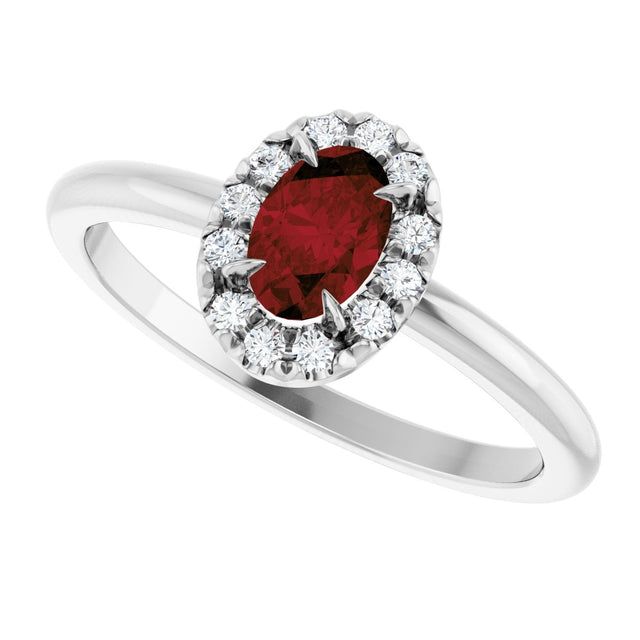 14K Gold Emerald Natural Mozambique Garnet Halo-Style Ring - White Gold - view 10