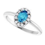 14K Gold Emerald Natural Blue Zircon Halo-Style Ring - White Gold - view 10