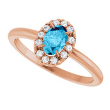 14K Gold Emerald Natural Aquamarine Halo-Style Ring - Rose Gold - view 10