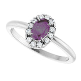 14K Gold Emerald Lab-Grown Alexandrite Halo-Style Ring - White Gold - view 10