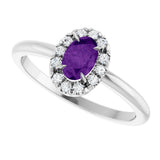 14K Gold Emerald Natural Amethyst Halo-Style Ring - White Gold - view 10