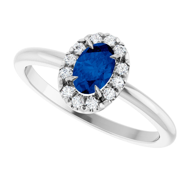 14K Gold Emerald Natural Blue Sapphire Halo-Style Ring - White Gold - view 10