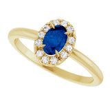 14K Gold Emerald Natural Blue Sapphire Halo-Style Ring - Yellow Gold - view 10