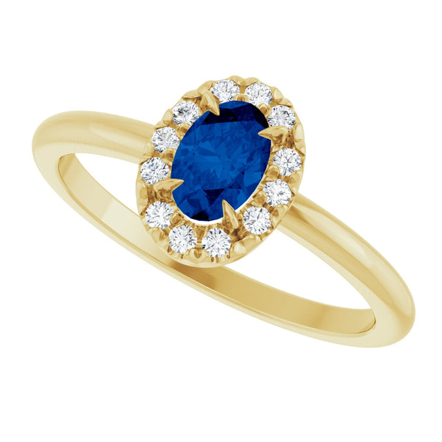 14K Gold Emerald Lab-Grown Blue Sapphire Halo-Style Ring - Yellow Gold - view 10