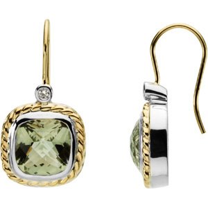 14K Gold Cushion Natural Diamond Accented Earrings