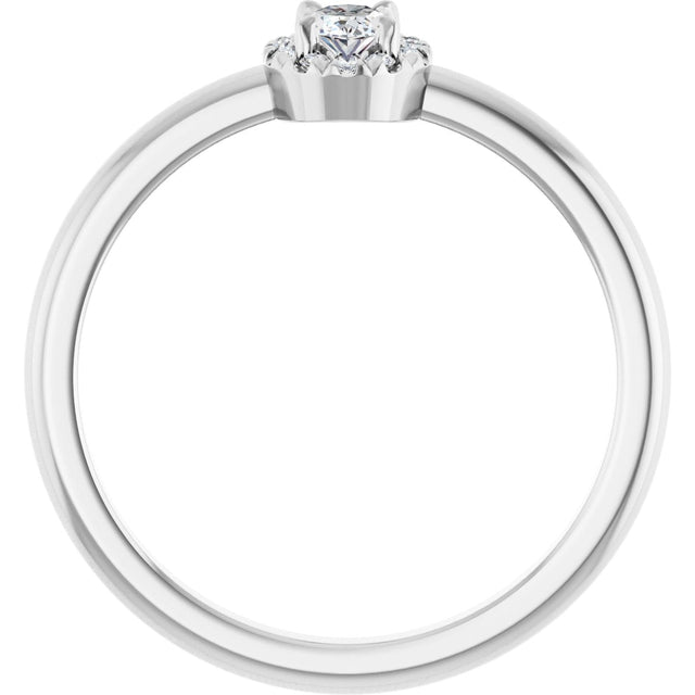 14K Gold Emerald Natural White Sapphire Halo-Style Ring - White Gold - view 7
