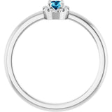 Platinum Emerald Natural Aquamarine Halo-Style Ring - view 7