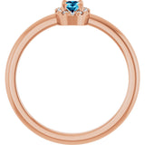 14K Gold Emerald Natural Aquamarine Halo-Style Ring - Rose Gold - view 7