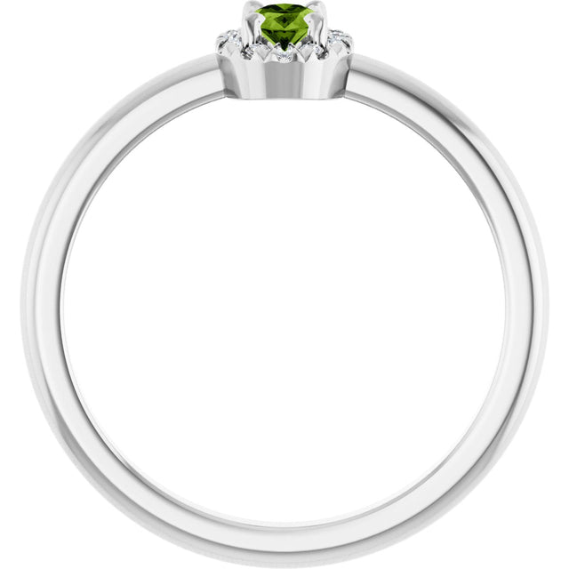 Platinum Emerald Natural Peridot Halo-Style Ring - view 7