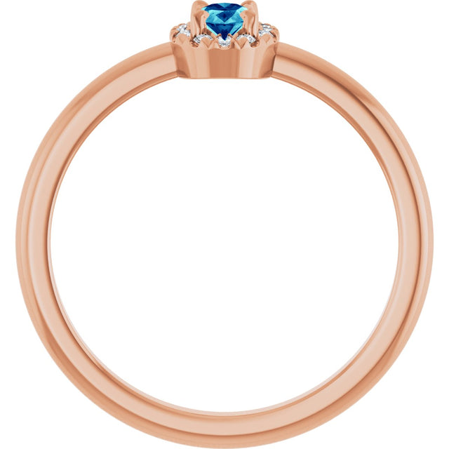 14K Gold Emerald Natural Blue Zircon Halo-Style Ring - Rose Gold - view 7